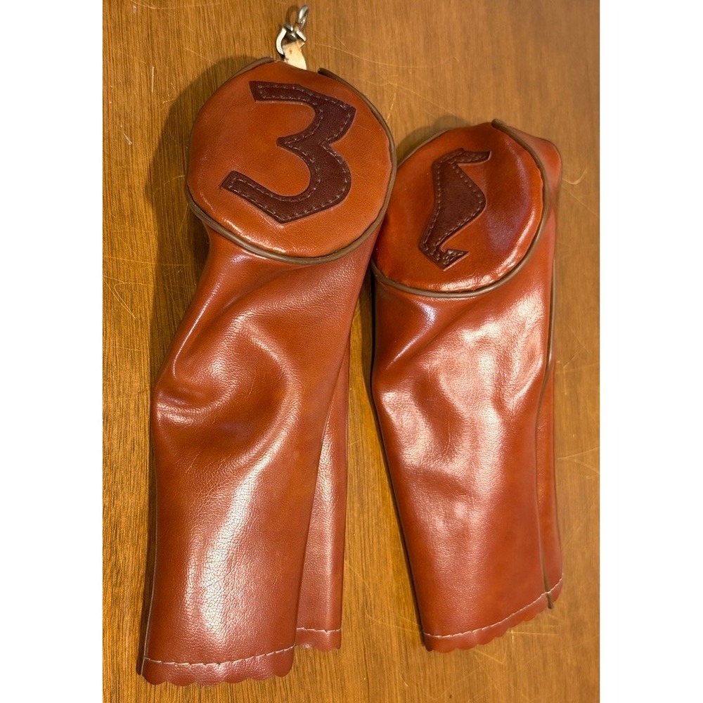 Lot Of 2 Vintage Leather Golf Covers 3 Wood, Seahorse Metal Clasps